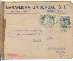 1943 NARANJERA UNIVERSAL  VALENCIA  - GEÖFFNET  -   TO GAND BELGICA    2 SCANS - Cartas & Documentos