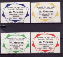 4 Dutch Matchbox Labels, WEERT - Limburg, Cafetaria W. Meusen, Holland, Netherlands - Luciferdozen - Etiketten