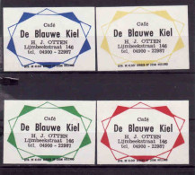 4 Dutch Matchbox Labels, DE KIEL - Drenthe, Café De Blauwe Kiel, H. J. Otten, Holland, Netherlands - Luciferdozen - Etiketten