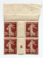 FRANCE N°139 ** TYPE SEMEUSE FOND PLEIN EN BLOC DE 4 AVEC MILLESIME 6 ( 1916 ) - Millesimi