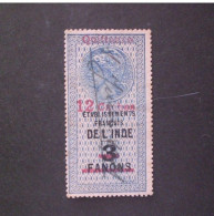 INDIA COLONIE FRANCIA 1921 FISCAL 12 CACRES POSSEDIMENTI FRANCIA IN INDIA - Gebraucht