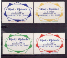 4 Dutch Matchbox Labels, RIJSWIJK - South Holland, Slijterij - Wijnhandel, V. D. Peet, Holland, Netherlands - Matchbox Labels