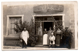 Devanture Boucherie Rollet. Carte Photo Animée Non Située - Negozi