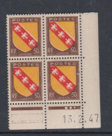 France N° 757 XX : Armoiries De Pro. : Lorraine  En Bloc De 4 Coin Daté Du 13 . 2 . 47 : 3 Points Blancs Sans Char. TB - 1940-1949