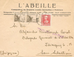 54809. Carta Comercial L'Abeille LEON 1939. Guerra Civil, CENSURA MILITAR, Membrete San Sebastian - Cartas & Documentos