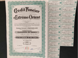 Action  De La Compagnie Crédit Foncier D'extrème Orient - Action Ordinaire De 250 Francs - Au Porteur - Bank & Versicherung