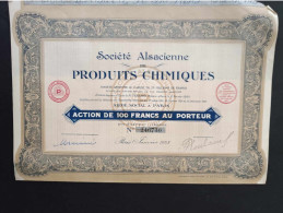 Action  De La Compagnie Société Alsacienne De Produits Chimiques - Action De 100 Fr Au Porteur - Industry