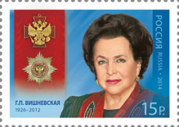 Russia 2014 Full Cavalier Of The Order Of “Merit For The Fatherland”. G.P. Vishnevskaya, Opera Singer. Mi 2101  - Ungebraucht