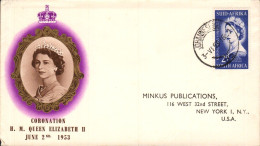 AFRIQUE DU SUD 1953 LETTRE FDC POUR LES USA - COURONNEMENT ELISABETH II - Nueva República (1886-1887)