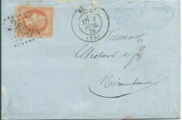 FRANCE LETTRE 40c NIORT ( DEUX SEVRES ) POUR MIRAMBEAU ( CHARENTE MARITIME ) DE 1870  LETTRE COVER - 1849-1876: Periodo Classico