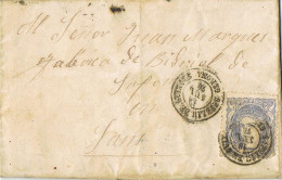 54813. Carta Entera SAN FELIU De GUIXOLS (Gerona) 1870. Alegoria, Circulada A Sans - Briefe U. Dokumente