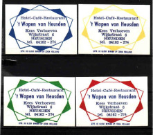 4 Dutch Matchbox Labels, HEUSDEN North Brabant, Hotel Café Rest.'t Wapen Van Heusden, Kees Verhoeven Holland Netherlands - Zündholzschachteletiketten