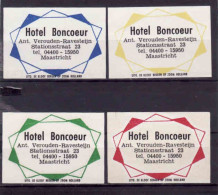 4 Dutch Matchbox Labels, MAASTRICHT - Limburg, Hotel Boncoeur, Ant. Verouden-Ravesteijn, Holland Netherlands - Luciferdozen - Etiketten
