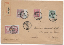 Lettre Recommandée  De PEKIN 1913 Timbres CHINE Type BLANC,MOUCHON,MERSON Surchargés P / FRANCE - Briefe U. Dokumente