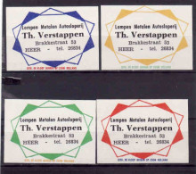 4 Dutch Matchbox Labels, HEER - Maastricht - Limburg, Lompen Metalen Autosloperij Th. Verstappen, Holland Netherlands - Luciferdozen - Etiketten