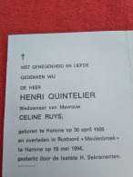 Doodsprentje Henri Quintelier / Hamme 30/4/1920 - 19/5/1994 ( Celine Ruys ) - Religion & Esotérisme