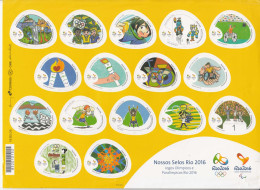 2016 Brazil Brasil Olympic & Paralympic Games - Rio De Janeiro Self Adhesive Sheet Of 16 * NOTE Some Bangs To Edges** - Ungebraucht