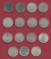 15 Pièces De 1 Franc "Semeuse" --Argent --1898-1901-02-04-05-09-10-12-13-14-16-17-18-19-20 Dans L 'état - 1 Franc