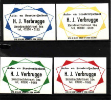 4 Dutch Matchbox Labels, Auto- En Scooterrijschool H. J. Verbrugge, Eendrachtstraat 164, Zeeland, Holland, Netherlands - Luciferdozen - Etiketten