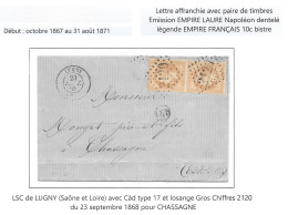 LSC 1868 LUGNY Saône & Loire T17 GC 2120 Empire LAURE NAPOLEON 2 10 C Bistre CHASSAGNE Côte Or Cachet OR Origine Rurale - 1849-1876: Periodo Classico