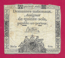 Assignat De Quinze Sols - Série 670 - Signé Buttin - Assignate