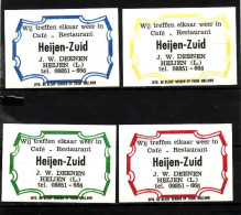 4 Dutch Matchbox Labels, HEIJEN - Limburg, Café Restaurant Heijen - Zuid, J. W. Deenen, Holland, Netherlands - Luciferdozen - Etiketten