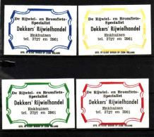 4 Dutch Matchbox Labels, ENKHUIZEN North Holland, De Rijwiel- En Bromfiets-Specialist Dekkers' Rijwielhandel Netherlands - Zündholzschachteletiketten