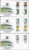 Aurigny Alderney 1985 Y&T 23 à 27 En Paires Interpanneaux Gutter Pairs. Costumes Militaires D'unités Présentes Sur L'île - Textil