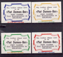 4 Dutch Matchbox Labels, HELMOND - North Brabant, Wij Treffen Elkaar Weer In De PIET DAMEN BAR, Holland, Netherlands - Zündholzschachteletiketten