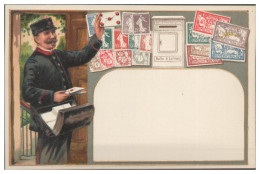 Y28297/ Frankreich Postbote Briefmarken Litho Präge AK Ca.1920 - Briefmarken (Abbildungen)