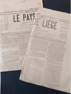Le Pays De Liège - Journal - Questions Politiques Sociales Et Ouvrières - Dimanche 9 Avril 1893 Et Jeudi 16 Février 1893 - Autres & Non Classés