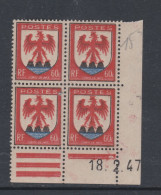 France N° 758 XX : Armoiries De Pro. : Nice  En Bloc De 4 Coin Daté Du 18 . 2 . 47 : 1 Point Blanc Sans Char. TB - 1940-1949