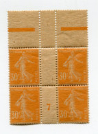 FRANCE N°141 ** TYPE SEMEUSE FOND PLEIN EN BLOC DE 4 AVEC MILLESIME 7 ( 1917 ) PAPIER GC - Millésimes