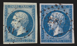 N°14Ad, 20c BLEU-FONCÉ-SUR-VERT + Normal, Oblitérés - TB - 1853-1860 Napoleon III