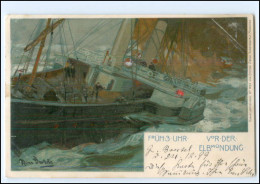 XX17942/ Schiff Vor Der Elbmündung , Starker Seegang  Litho AK 1899   - Commerce
