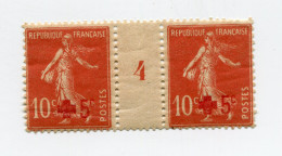 FRANCE N°146 ** TYPE SEMEUSE SURCHARGEE CROIX-ROUGE EN PAIRE AVEC MILLESIME 4 ( 1914 ) - Millesimes