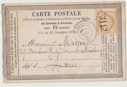 FRANCE - PRECURSEUR Sur Carte. CERES 15ct. GROS CHIFFRES. 3112. - 1870 Siege Of Paris