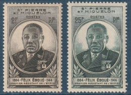 SAINT PIERRE ET MIQUELON 1945 - GENERAL EBOUÉ - YVERT 323/324* - Neufs