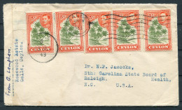 1943 Ceylon Censor Cover Rosewood Estate, Galle - Dr Jaycocks, North Carolina State Board Of Health, Raleigh USA  - Ceylan (...-1947)