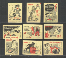 RUSSIA USSR 1963 Matchbox Labels 9v - Against Fires - Luciferdozen - Etiketten