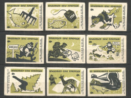 RUSSIA USSR 1965 Matchbox Labels 9v - Poacher Enemy Of Nature - Scatole Di Fiammiferi - Etichette