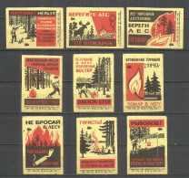 RUSSIA USSR 1967 Matchbox Labels 9v - Protect The Forest From Fire - Matchbox Labels