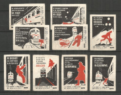 RUSSIA USSR 1972 Matchbox Labels 9v Trains - Zündholzschachteletiketten