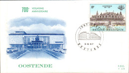 BELGIQUE FDC 1967 700 ANS D'OOSTENDE - 1961-1970