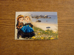 Carte Brodée "Bretagne"  - Jeune Couple - Jeune Femme Costume Brodé/Tissu- 10x15 Cm Env. - Embroidered