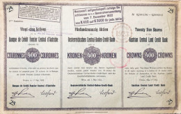 Vienne 1922: Banque De Credit Foncier Central D'Autriche - Vingt-cinq Actions  - III. Emission - Bank & Insurance