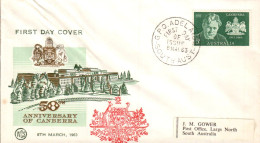 AUSTRALIE LETTRE FDC 1963 50 ANS DE CANBERRA - Ersttagsbelege (FDC)