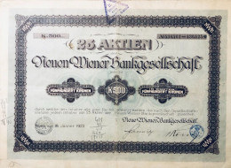 Vienne 1922: Banque De Credit Foncier Central D'Autriche - Vingt-cinq Actions - Banco & Caja De Ahorros