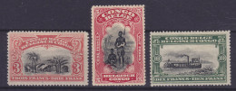 Belgian Congo 1910 Mi. 22-24, 3 Fr. Dorf, 5 Fr. Bangala-Häuptling, 10 Fr. Raddampfer 'Deliverance', MH* (2 Scans) - Unused Stamps