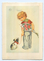 Y8854/ Junge Mit Hund Und Blumen AK 1950  - Compleanni